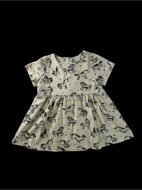 Floral Unicorn Print Cream Girls' Short Sleeve Dress
